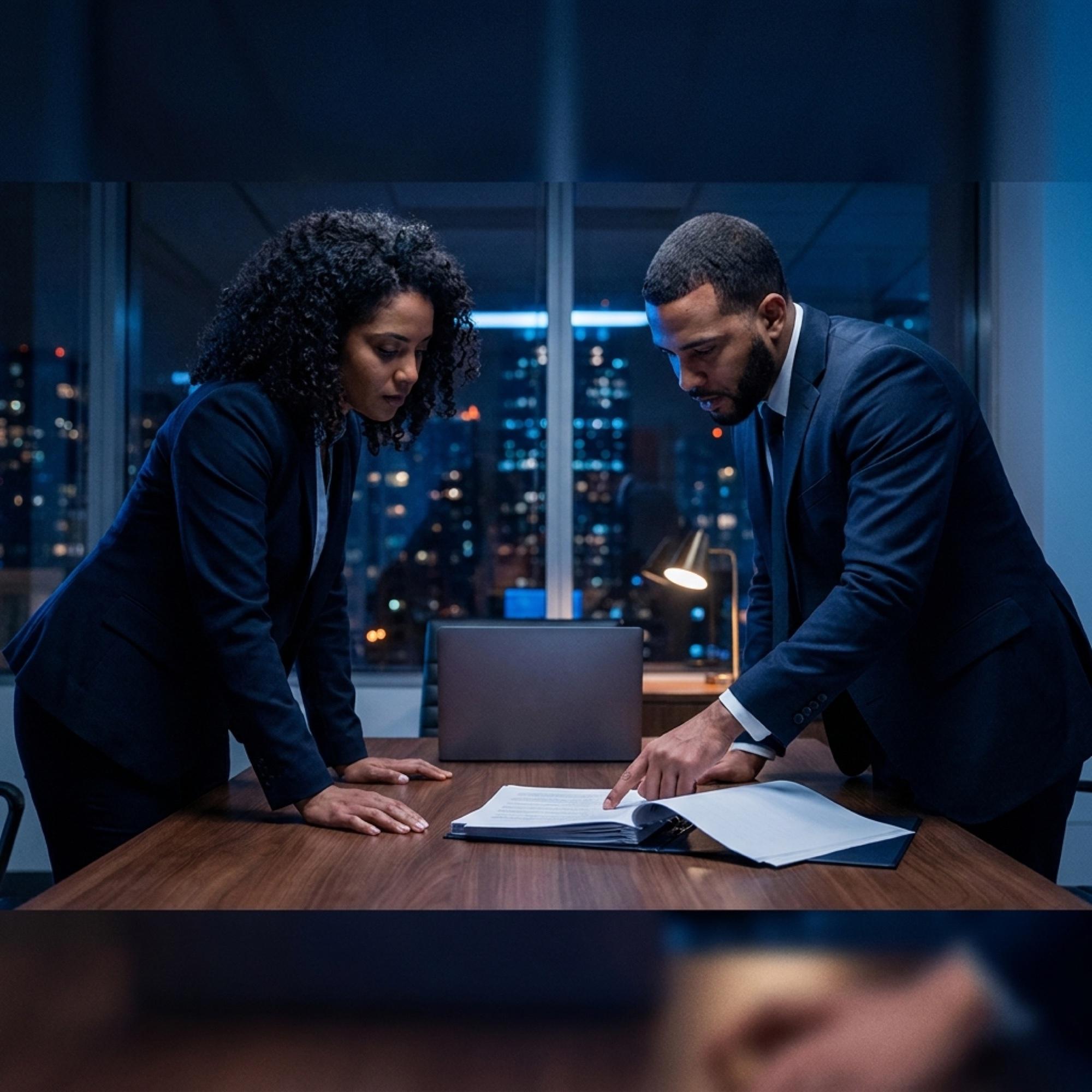 Two Ascendia Connect colleagues reviewing ninety-day performance reports together
