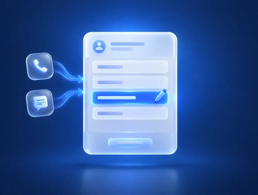 A customer record being filled in as a call and a message arrive